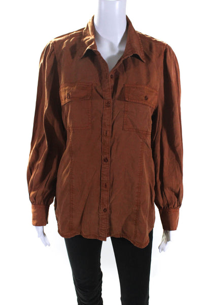 AG Women's Long Sleeve Relaxed Fit Button Down Shirt Burnt Orange Size M