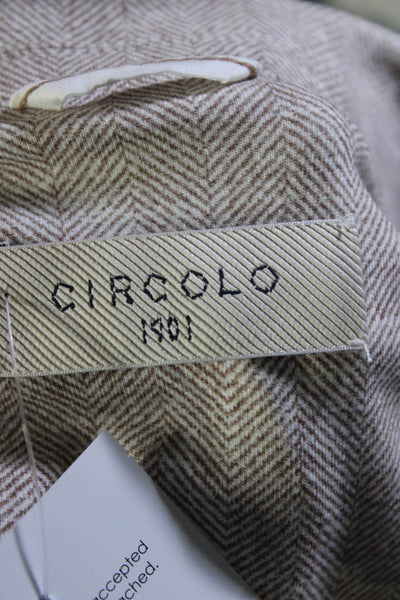 Circolo Womens Herringbone Print Unlined Two Button Blazer Brown Size M