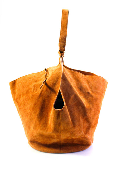 Khaite Womens Solid Caramel Brown Suede Hobo Shoulder Bag Handbag