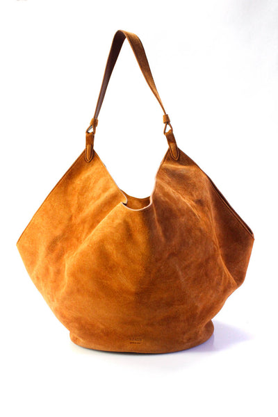 Khaite Womens Solid Caramel Brown Suede Hobo Shoulder Bag Handbag