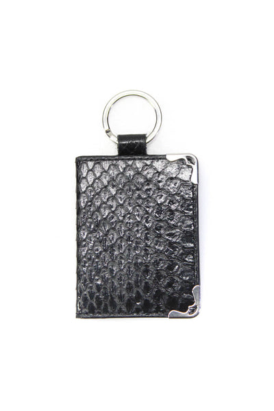 Cartier Womens Snake Leather Magnetic Two Photo Key Chain Black Silver Tone