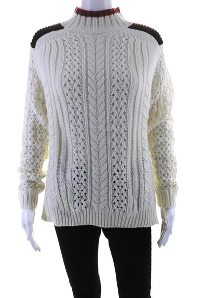 Line Women's Mock Long Sleeves Cable Knit Pullover Sweater White Size S