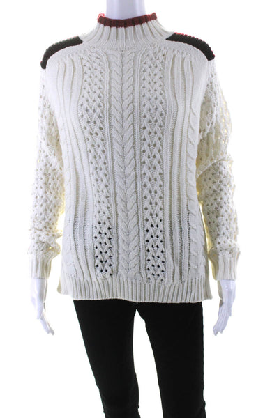Line Women's Mock Long Sleeves Cable Knit Pullover Sweater White Size S