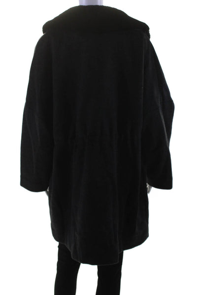 Seraphine Women's Collar Long Sleeves Pockets Drawstring Waist Coat Gray Size M