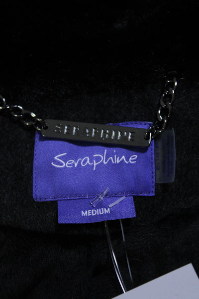 Seraphine Women's Collar Long Sleeves Pockets Drawstring Waist Coat Gray Size M