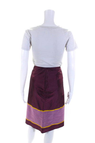 Malo Womens Silk Pencil Skirt Purple Yellow Size EUR 44