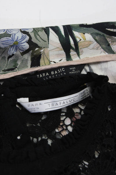 Zara Women's Round Neck Crochet Sleeveless Sheer Blouse Black Size S Lot 2
