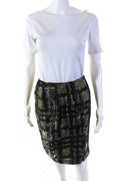 Strenesse Womens Silk Abstract Print Pencil Skirt Green Black Size 2