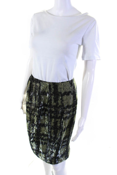 Strenesse Womens Silk Abstract Print Pencil Skirt Green Black Size 2