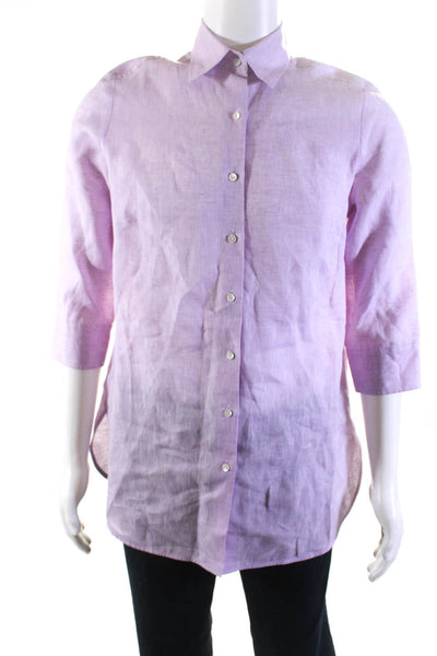 David Chase Mens Linen Button Down Long Sleeves Shirt Mauve Pink Size 38