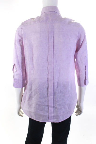 David Chase Mens Linen Button Down Long Sleeves Shirt Mauve Pink Size 38
