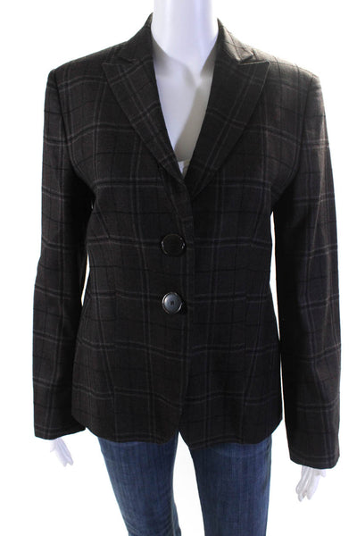 Zanella Womens Wool Plaid Print Buttoned Collar Long Sleeve Blazer Brown Size 10