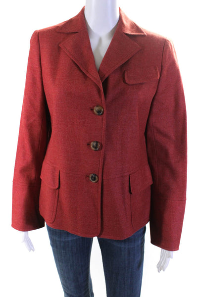 Akris x Bergdorf Goodman Womens Wool Buttoned Collar Darted Blazer Red Size 10
