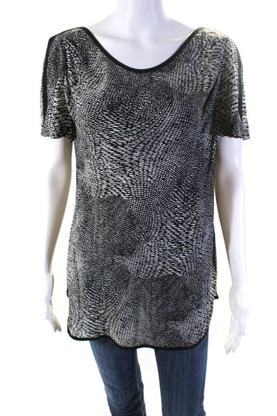 Tory Burch Womens Silk Spotted Short Sleeve Pullover Blouse Top Black Size 10