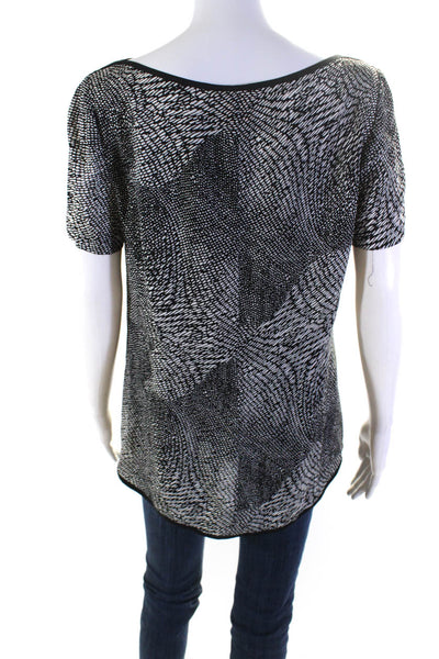 Tory Burch Womens Silk Spotted Short Sleeve Pullover Blouse Top Black Size 10