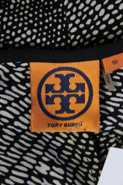 Tory Burch Womens Silk Spotted Short Sleeve Pullover Blouse Top Black Size 10