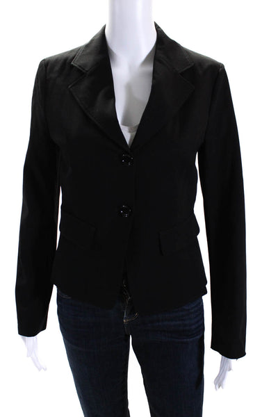 Carla G Womens Two Button Notched Lapel Blazer Jacket Black Wool Size IT 44