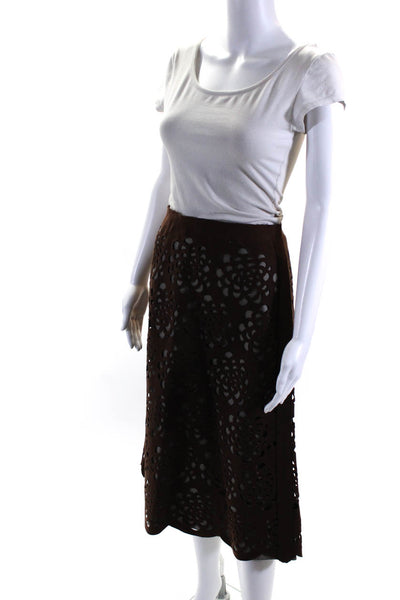 Charles Nolan Womens Back Zip Floral Laser Cut Midi A Line Skirt Brown Size 6