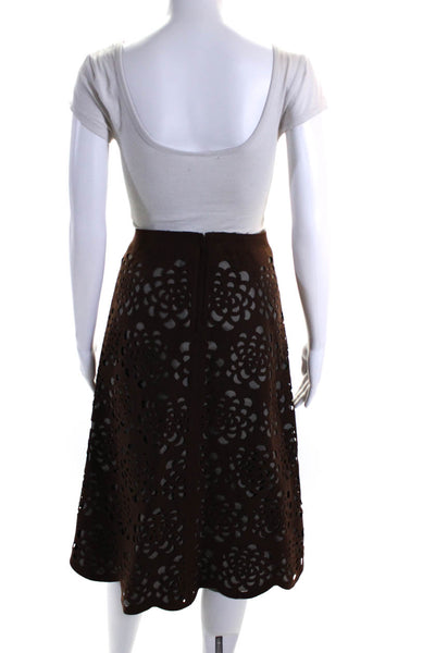 Charles Nolan Womens Back Zip Floral Laser Cut Midi A Line Skirt Brown Size 6