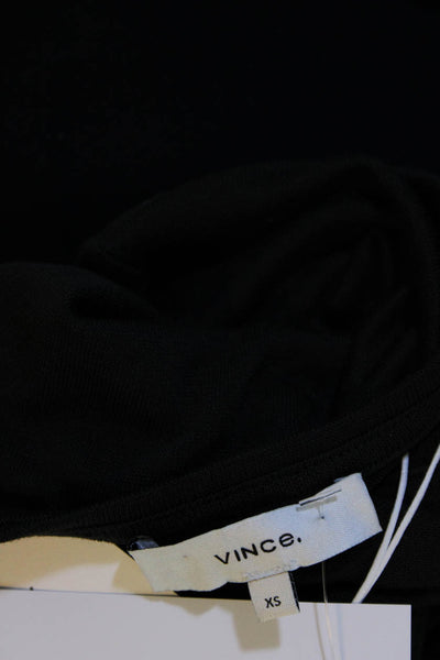 Vince Women's Round Neck Long Sleeves Cinch Slit Hem Midi Dress Black Size XS