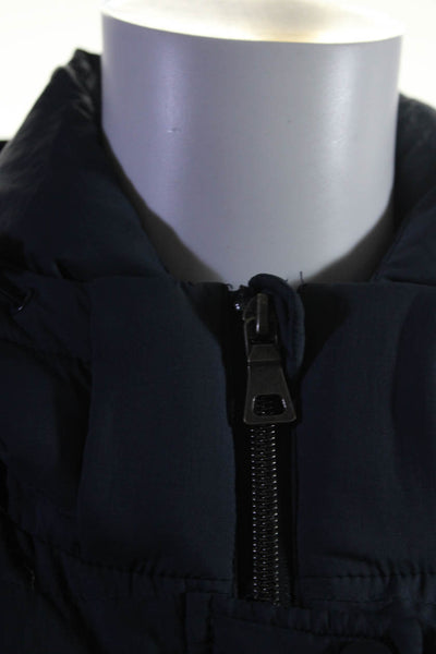 Charlie Womens Zippered Snap Hooded Sleeveless Puffer Vest Navy  Blue Size P/S
