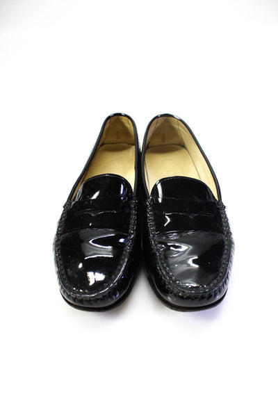 Tods Womens Round Toe Patent Leather Flat Penny Loafers Black Size 7.5