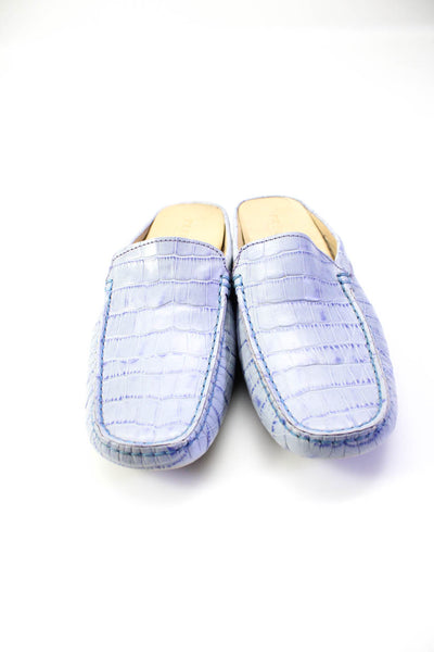Prego Womens Square Toe Embossed Leather Mules Driving Shoes Light Blue 38 8