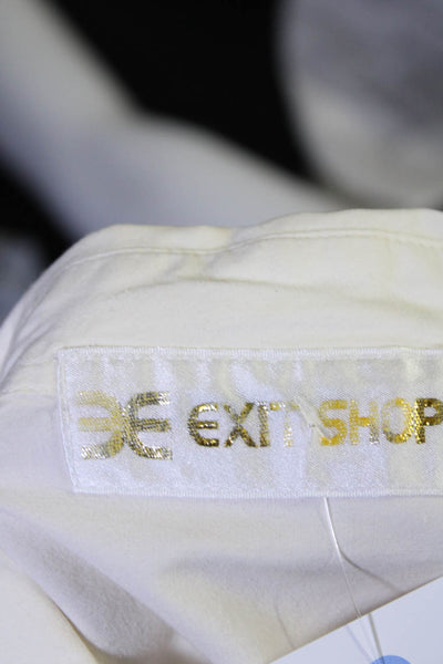 Exit Shops Womens Vintage Star Studded Short Sleeve Shirt Blouse White Medium