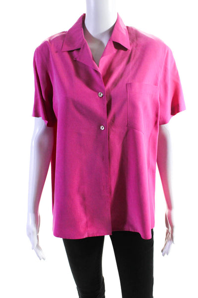 Real Clothes Womens Vintage Short Sleeve Button Up Shirt Blouse Pink Silk Small