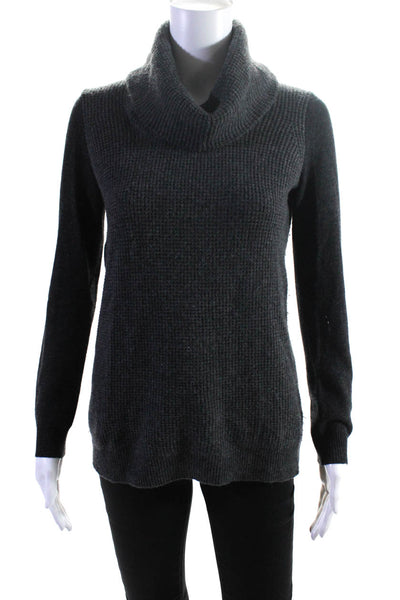 Theory Womens Gray Waffle Knit Cashmere Turtleneck Pullover Sweater Top Size S