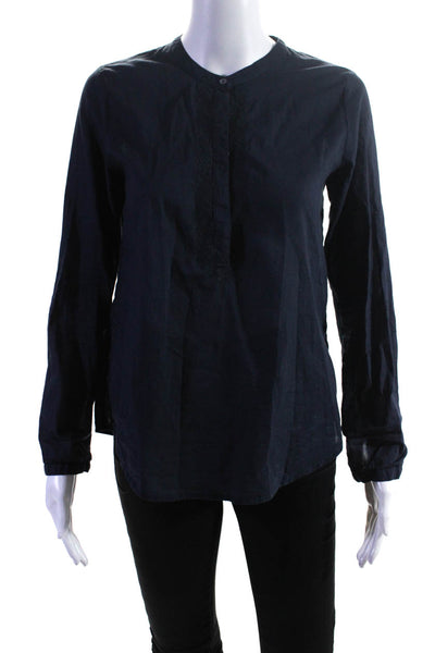 Hartford Womens Cotton Long Sleeve Button Up Tunic Blouse Blue Size 1
