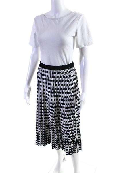Derek Lam 10 Crosby Womens Knit Pleated Striped Check Skirt Black White Size XS