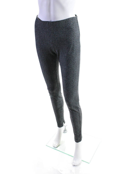 Theory Womens Elastic Waistband Zip Ankle Houndstooth Leggings Gray Black Small