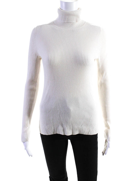 Everlane Womens Long Sleeve Turtleneck Ribbed Sweater White Wool Size Medium