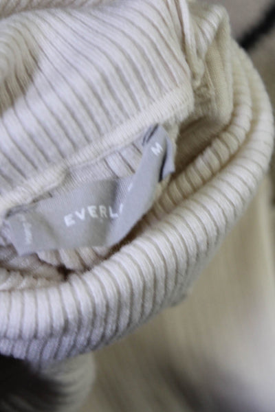 Everlane Womens Long Sleeve Turtleneck Ribbed Sweater White Wool Size Medium