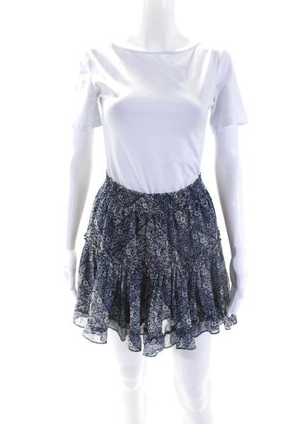 Misa Womens Smocked Waistband Floral A Line Skirt Blue White Size Small