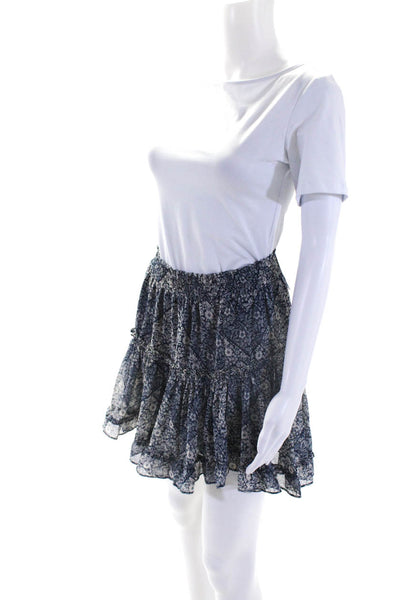Misa Womens Smocked Waistband Floral A Line Skirt Blue White Size Small