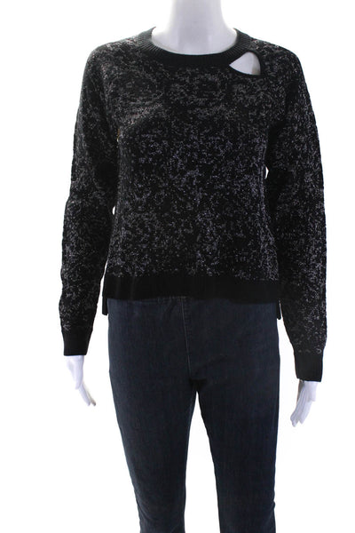 Nanette Lepore Womens Pullover Crew Neck Metallic Knit Sweater Black Size Small
