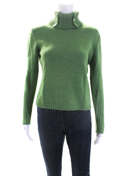 Shin Choi Womens Pullover Ribbed Trim Turtleneck Sweater Green Wool Size Large