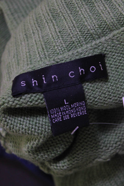 Shin Choi Womens Pullover Ribbed Trim Turtleneck Sweater Green Wool Size Large