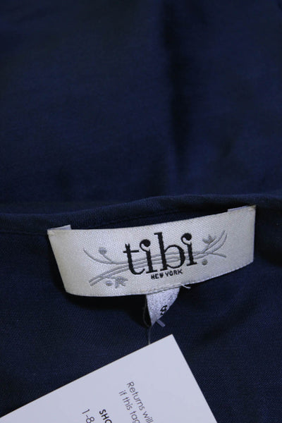 Tibi Womens Spaghetti Strap V Neck Tiered Tank Top Navy Blue Cotton Size 8