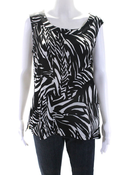 SoCa St John Womens Abstract Sleeveless Shell Top Blouse Black White Silk Medium