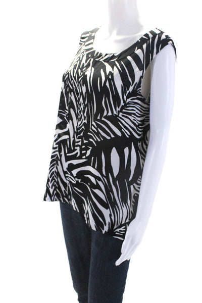 SoCa St John Womens Abstract Sleeveless Shell Top Blouse Black White Silk Medium