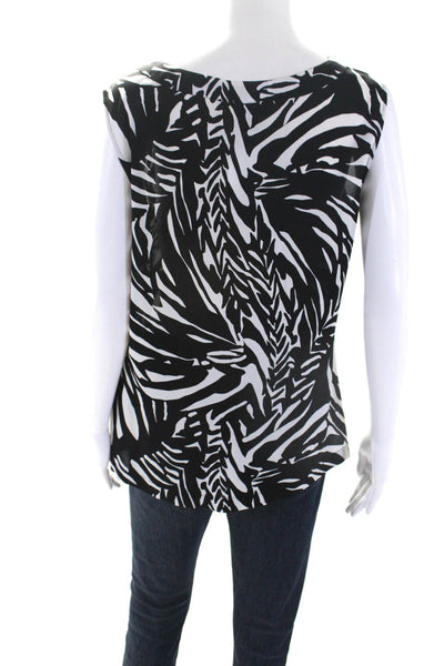 SoCa St John Womens Abstract Sleeveless Shell Top Blouse Black White Silk Medium