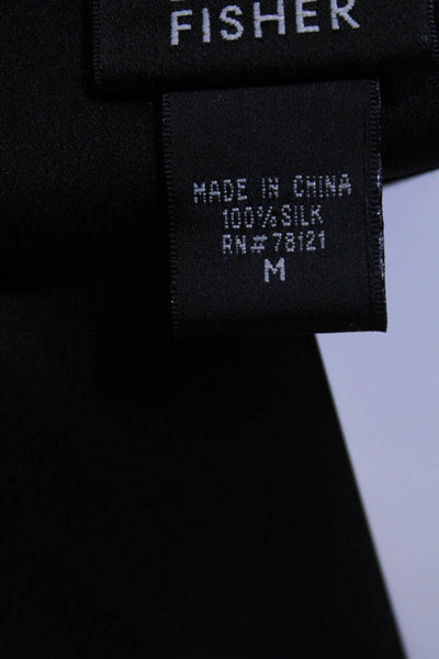 Eileen Fisher Womens Long Sleeve V Neck Cardigan Blouse Black Silk Size Medium