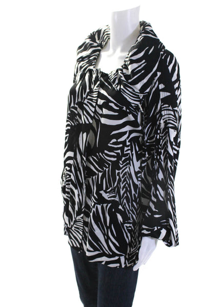 SoCa St. John Womens Printed Collared Snap Jacket Black White Silk Size Small