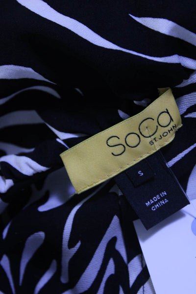 SoCa St. John Womens Printed Collared Snap Jacket Black White Silk Size Small
