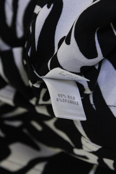 SoCa St. John Womens Printed Collared Snap Jacket Black White Silk Size Small