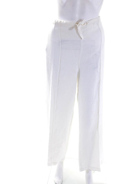 Nancy Heller Womens Vintage Drawstring Wide Leg Pants White Linen Size Small