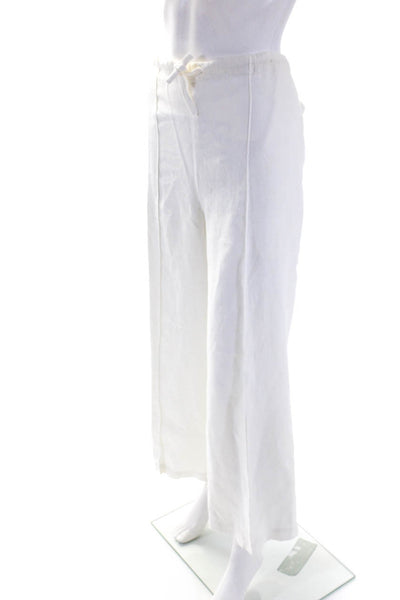 Nancy Heller Womens Vintage Drawstring Wide Leg Pants White Linen Size Small